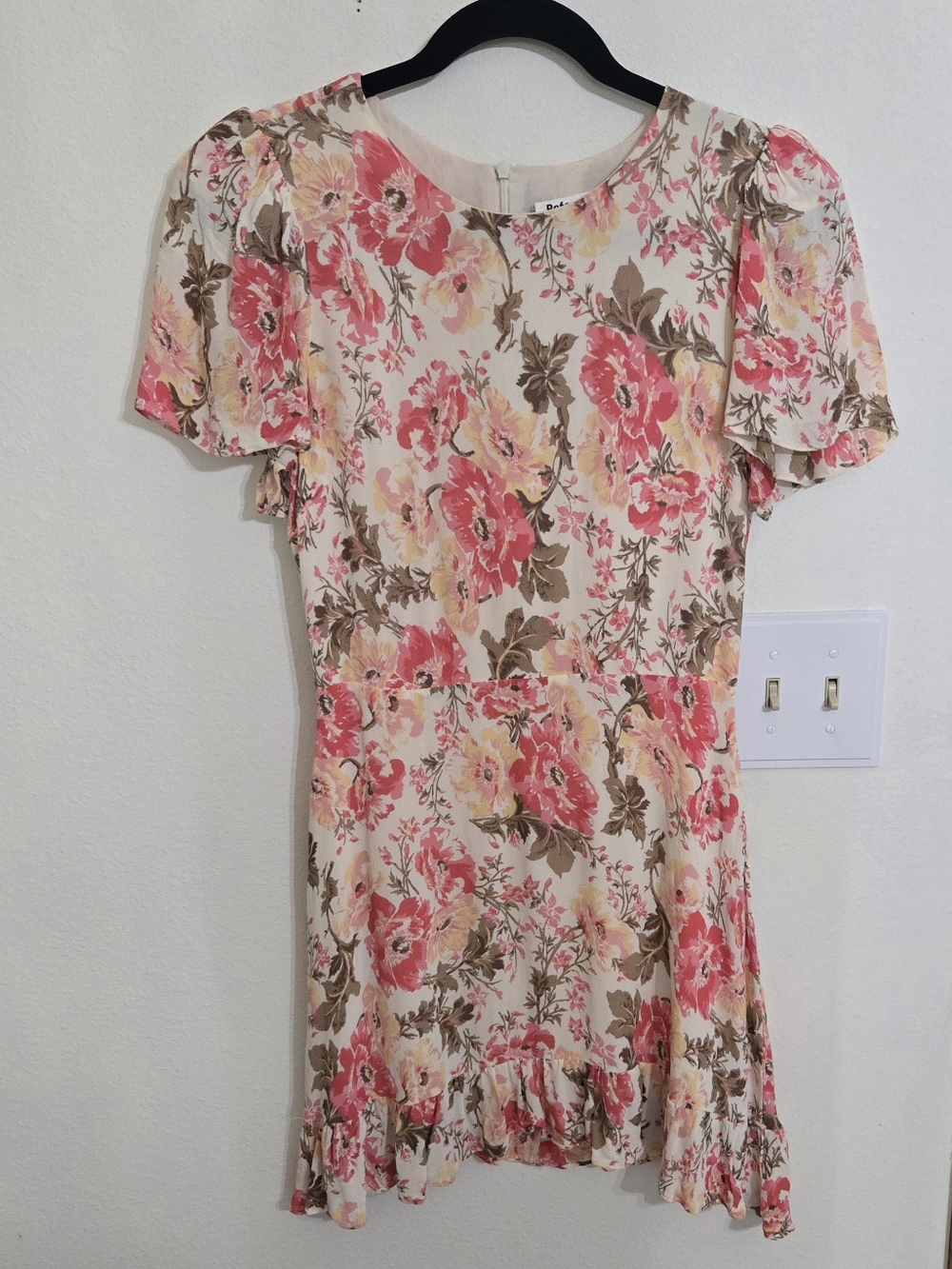 Reformation Pink, Cream & Brown Floral Short Dress